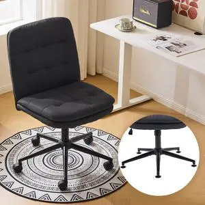 Mid Back Armless Office Desk Chair with Wheels/no Wheels,360°Rocking Swivel Vanity Chair with Thickened Cushion,Adjustable Height Rolling for Reading Room, Make up, Linen Black Mid Back Armless Office Desk Chair with Wheels/no Wheels,360°Rocking Swivel Vanity Chair with Thickened Cushion,Adjustable Height Rolling for Reading Room, Make up, Linen Black