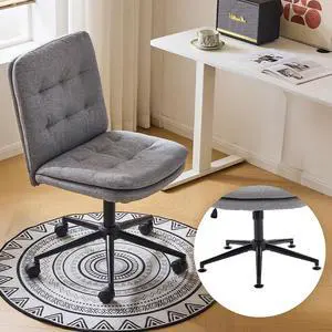 Mid Back Armless Office Desk Chair with Wheels/no Wheels,360°Rocking Swivel Vanity Chair with Thickened Cushion,Adjustable Height Rolling for Reading Room, Make up, Linen Dark Grey Mid Back Armless Office Desk Chair with Wheels/no Wheels,360°Rocking Swivel Vanity Chair with Thickened Cushion,Adjustable Height Rolling for Reading Room, Make up, Linen Dark Grey