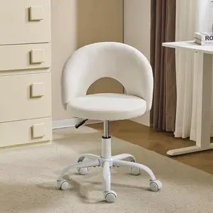 Small Vanity Chair with Wheels for Girls.Cute Modern Adjustable Height Armless Office Desk Chair.360°Swivel Comfy Rolling Chair for Study, Make up Room,Small Space,Linen White Small Vanity Chair with Wheels for Girls.Cute Modern Adjustable Height Armless Office Desk Chair.360°Swivel Comfy Rolling Chair for Study, Make up Room,Small Space,Linen White