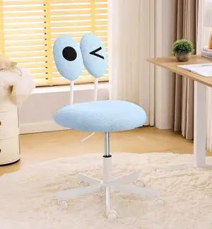 Cute Fluffy Armless Vanity Chair with Back, Small Teddy Comfy Desk Chair with Wheels for Girls, Height Adjustable Makeup Chair with Cartoon Designs for Kids, Bedroom, Dorm& Living Room,Blue Cute Fluffy Armless Vanity Chair with Back, Small Teddy Comfy Desk Chair with Wheels for Girls, Height Adjustable Makeup Chair with Cartoon Designs for Kids, Bedroom, Dorm& Living Room,Blue