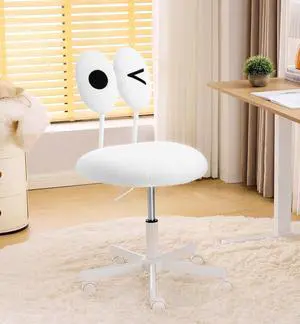 Cute Fluffy Armless Vanity Chair with Back, Small Teddy Comfy Desk Chair with Wheels for Girls, Height Adjustable Makeup Chair with Cartoon Designs for Kids, Bedroom, Dorm& Living Room,White Cute Fluffy Armless Vanity Chair with Back, Small Teddy Comfy Desk Chair with Wheels for Girls, Height Adjustable Makeup Chair with Cartoon Designs for Kids, Bedroom, Dorm& Living Room,White
