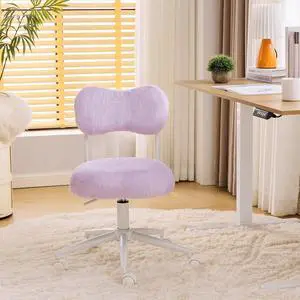 Small Swivel Vanity Chair with Wheels & Back,15° Reclining Makeup Chair, Cute Armless Home Office Desk Chair for Learning or Bedroom, Mute Computer Chair for Girls or Kids,Plush Fur,Purple Small Swivel Vanity Chair with Wheels & Back,15° Reclining Makeup Chair, Cute Armless Home Office Desk Chair for Learning or Bedroom, Mute Computer Chair for Girls or Kids,Plush Fur,Purple