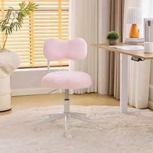 Small Swivel Vanity Chair with Wheels & Back,15° Reclining Makeup Chair, Cute Armless Home Office Desk Chair for Learning or Bedroom, Mute Computer Chair for Girls or Kids,Plush Fur,Pink Small Swivel Vanity Chair with Wheels & Back,15° Reclining Makeup Chair, Cute Armless Home Office Desk Chair for Learning or Bedroom, Mute Computer Chair for Girls or Kids,Plush Fur,Pink