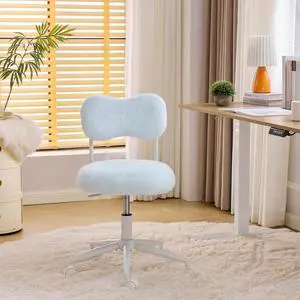 Small Swivel Vanity Chair with Wheels & Back,15° Reclining Makeup Chair, Cute Armless Home Office Desk Chair for Learning or Bedroom, Mute Computer Chair for Girls or Kids,Plush Fur,Blue Small Swivel Vanity Chair with Wheels & Back,15° Reclining Makeup Chair, Cute Armless Home Office Desk Chair for Learning or Bedroom, Mute Computer Chair for Girls or Kids,Plush Fur,Blue
