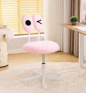 Cute Fluffy Armless Vanity Chair with Back, Small Teddy Comfy Desk Chair with Wheels for Girls, Height Adjustable Makeup Chair with Cartoon Designs for Kids, Bedroom, Dorm& Living Room,Pink Cute Fluffy Armless Vanity Chair with Back, Small Teddy Comfy Desk Chair with Wheels for Girls, Height Adjustable Makeup Chair with Cartoon Designs for Kids, Bedroom, Dorm& Living Room,Pink