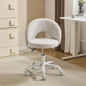 Small Vanity Chair with Wheels for Girls.Cute Modern Adjustable Height Armless Office Desk Chair.360°Swivel Comfy Rolling Chair for Study, Make up Room,Small Space,Linen Light Gray Small Vanity Chair with Wheels for Girls.Cute Modern Adjustable Height Armless Office Desk Chair.360°Swivel Comfy Rolling Chair for Study, Make up Room,Small Space,Linen Light Gray