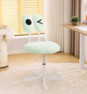 Cute Fluffy Armless Vanity Chair with Back, Small Teddy Comfy Desk Chair with Wheels for Girls, Height Adjustable Makeup Chair with Cartoon Designs for Kids, Bedroom, Dorm& Living Room,Green Cute Fluffy Armless Vanity Chair with Back, Small Teddy Comfy Desk Chair with Wheels for Girls, Height Adjustable Makeup Chair with Cartoon Designs for Kids, Bedroom, Dorm& Living Room,Green