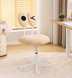 Cute Fluffy Armless Vanity Chair with Back, Small Teddy Comfy Desk Chair with Wheels for Girls, Height Adjustable Makeup Chair with Cartoon Designs for Kids, Bedroom, Dorm& Living Room,Khaki Cute Fluffy Armless Vanity Chair with Back, Small Teddy Comfy Desk Chair with Wheels for Girls, Height Adjustable Makeup Chair with Cartoon Designs for Kids, Bedroom, Dorm& Living Room,Khaki