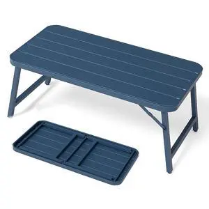 Outdoor Folding Coffee Table, Rectangle Drainable Iron Patio Table for Balcony, Porch, and Living Room, Blue Outdoor Folding Coffee Table, Rectangle Drainable Iron Patio Table for Balcony, Porch, and Living Room, Blue