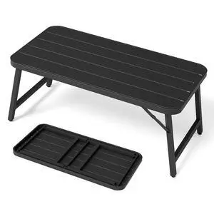 Outdoor Folding Coffee Table, Rectangle Drainable Iron Patio Table for Balcony, Porch, and Living Room, Black Outdoor Folding Coffee Table, Rectangle Drainable Iron Patio Table for Balcony, Porch, and Living Room, Black