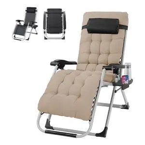 Padded Zero Gravity Chair, Lounge Chair with Removable Cushion & Tray Folding Reclining Patio Chairs Recliner Chair for LawnIndoor Outdoor-Khaki Padded Zero Gravity Chair, Lounge Chair with Removable Cushion & Tray Folding Reclining Patio Chairs Recliner Chair for LawnIndoor Outdoor-Khaki