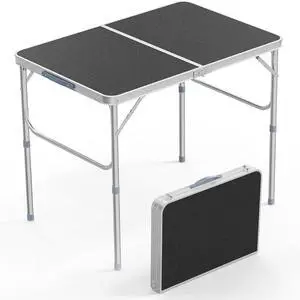 3FT Small Camping Table Adjustable Height Aluminum Folding Table for Picnic Party BBQ, Plastic RV Suitcase Table Portable Lightweight Fold Up Utility Outdoor Tables with Carrying Handle 3FT Small Camping Table Adjustable Height Aluminum Folding Table for Picnic Party BBQ, Plastic RV Suitcase Table Portable Lightweight Fold Up Utility Outdoor Tables with Carrying Handle