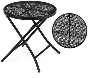 Outdoor Folding Side Table with Chic Hollow Pattern and Durable, Rust-Resistant Coated Iron Patio Bistro Table Suitable for Indoor & Outdoor Porch, Deck, Balcony and Pool,Black Outdoor Folding Side Table with Chic Hollow Pattern and Durable, Rust-Resistant Coated Iron Patio Bistro Table Suitable for Indoor & Outdoor Porch, Deck, Balcony and Pool,Black