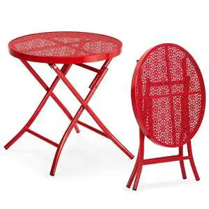Outdoor Folding Side Table with Chic Hollow Pattern and Durable, Rust-Resistant Coated Iron Patio Bistro Table Suitable for Indoor & Outdoor Porch, Deck, Balcony and Pool,Red Outdoor Folding Side Table with Chic Hollow Pattern and Durable, Rust-Resistant Coated Iron Patio Bistro Table Suitable for Indoor & Outdoor Porch, Deck, Balcony and Pool,Red