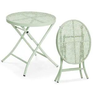 Outdoor Folding Side Table with Chic Hollow Pattern and Durable, Rust-Resistant Coated Iron Patio Bistro Table Suitable for Indoor & Outdoor Porch, Deck, Balcony and Pool,Green Outdoor Folding Side Table with Chic Hollow Pattern and Durable, Rust-Resistant Coated Iron Patio Bistro Table Suitable for Indoor & Outdoor Porch, Deck, Balcony and Pool,Green