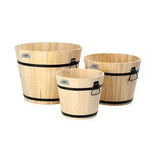3 PCS Large Wooden Planter Barrel Set, 11.5"(Dia)- 18"(Dia), Real Wood Flower Pot with Drainage Holes, Different Sizes, Large Garden Container Box, Indoor & Outdoor (Honey) 3 PCS Large Wooden Planter Barrel Set, 11.5"(Dia)- 18"(Dia), Real Wood Flower Pot with Drainage Holes, Different Sizes, Large Garden Container Box, Indoor & Outdoor (Honey)