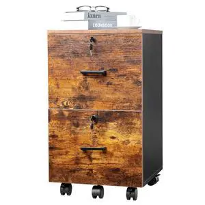 2-Drawer Small Rolling File Cabinet with Lock, Wood Filing Cabinet for Hanging Letter Size Filings with Tabs, Mobile Under Desk File Cabinets for Home Office, Rustic Brown, 27.2" H 2-Drawer Small Rolling File Cabinet with Lock, Wood Filing Cabinet for Hanging Letter Size Filings with Tabs, Mobile Under Desk File Cabinets for Home Office, Rustic Brown, 27.2" H