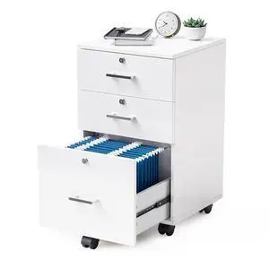 3-Drawer File Cabinet with Lock, Wood Rolling Filing Cabinets for Home Office, Mobile Printer Stand, Under Desk File Organizer for Letter Sized Files, 26" H(Caster Included), White 3-Drawer File Cabinet with Lock, Wood Rolling Filing Cabinets for Home Office, Mobile Printer Stand, Under Desk File Organizer for Letter Sized Files, 26" H(Caster Included), White