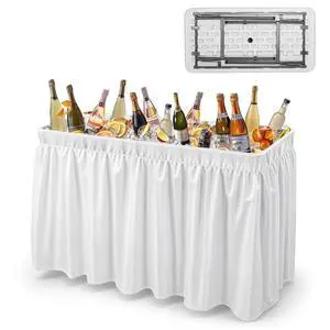 46" Extra Large Party Ice Cooler Folding Table, Portable Tailgate Camp Fishing Cleaning, Plastic with Matching Skirt, Ice Table for Party, BBQ, Camping, Picnic 46" Extra Large Party Ice Cooler Folding Table, Portable Tailgate Camp Fishing Cleaning, Plastic with Matching Skirt, Ice Table for Party, BBQ, Camping, Picnic