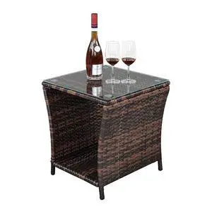Outdoor Wicker Side Table Patio Side Tables for Outside, Tempered Glass Top Wicker Table with Storage End Table for Balcony Porch Deck (Brown) Outdoor Wicker Side Table Patio Side Tables for Outside, Tempered Glass Top Wicker Table with Storage End Table for Balcony Porch Deck (Brown)