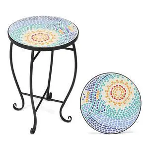 Mosaic Accent Table, 14" Round Side Table,End Table, Plant Stand Decor for Patio Porch Beach Theme Balcony Back Deck Pool Indoor Outdoor Coffee, Metal Cobalt Glass Top Black Iron(Blue Hawaii) Mosaic Accent Table, 14" Round Side Table,End Table, Plant Stand Decor for Patio Porch Beach Theme Balcony Back Deck Pool Indoor Outdoor Coffee, Metal Cobalt Glass Top Black Iron(Blue Hawaii)
