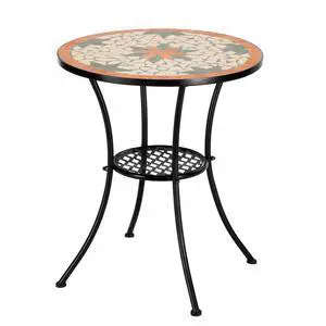 Garden Patio Mosaic Table, Outdoor Bistro, Black Iron Frame, 23.6" Round End Table, Accent Table (Does not Include Chairs) Garden Patio Mosaic Table, Outdoor Bistro, Black Iron Frame, 23.6" Round End Table, Accent Table (Does not Include Chairs)