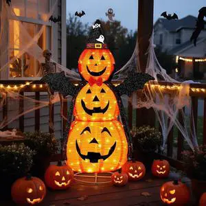 5 FT Cute Halloween Decorations Outdoor, Pop Up Collapsible Pumpkin Decorations, Light up Stacked Pumpkins with Pre-lit 130 LEDs for Front Porch, Yard, Lawn, Patio, Garden, Home Party Decor 5 FT Cute Halloween Decorations Outdoor, Pop Up Collapsible Pumpkin Decorations, Light up Stacked Pumpkins with Pre-lit 130 LEDs for Front Porch, Yard, Lawn, Patio, Garden, Home Party Decor