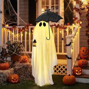 5 FT Cute Halloween Decorations Outdoor Ghost Decorations, Light Up Halloween Ghost Decor with Pre-lit 100 LEDs for Front Porch, Yard, Lawn, Patio, Garden, Home Party Decor 5 FT Cute Halloween Decorations Outdoor Ghost Decorations, Light Up Halloween Ghost Decor with Pre-lit 100 LEDs for Front Porch, Yard, Lawn, Patio, Garden, Home Party Decor