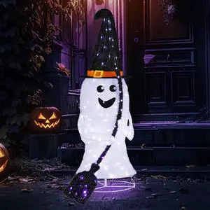 4FT Scary Lighted Halloween Decorations Outdoor, Pop Up Halloween Ghost Decorations, Light Up Ghost Decor with Pre-lit 135 LEDs, Cute Broom, Black Hat for Porch Yard Lawn Patio 4FT Scary Lighted Halloween Decorations Outdoor, Pop Up Halloween Ghost Decorations, Light Up Ghost Decor with Pre-lit 135 LEDs, Cute Broom, Black Hat for Porch Yard Lawn Patio