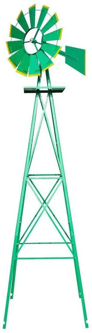 8FT Ornamental Windmill Backyard Garden Decoration Weather Vane, Heavy Duty Metal Wind Mill w/ 4 Legs Design (Green) 8FT Ornamental Windmill Backyard Garden Decoration Weather Vane, Heavy Duty Metal Wind Mill w/ 4 Legs Design (Green)