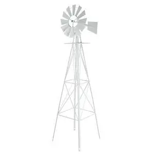 8FT Ornamental Windmill Backyard Garden Decoration Weather Vane, Heavy Duty Metal Wind Mill w/ 4 Legs Design (White) 8FT Ornamental Windmill Backyard Garden Decoration Weather Vane, Heavy Duty Metal Wind Mill w/ 4 Legs Design (White)