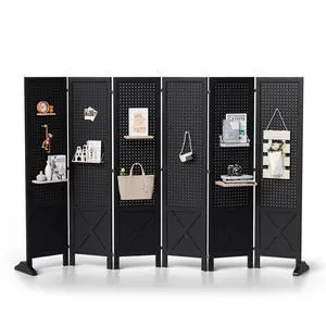 Freestanding Pegboard with Support Feet, 5 FT Wood Room Divider Display Board Organizer, Folding Privacy Screen Partition Space Separator for Craft Shows Events Retail (Black, 6 Panel) Freestanding Pegboard with Support Feet, 5 FT Wood Room Divider Display Board Organizer, Folding Privacy Screen Partition Space Separator for Craft Shows Events Retail (Black, 6 Panel)