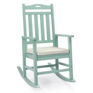 Outdoor Rocking Chair, Wooden Rocking Chair with Cushion, Green | Heavy Duty 450 LBS, Poplar Wood, All-Weather Wooden Rocker Support for Porch, Garden, Deck Outdoor Rocking Chair, Wooden Rocking Chair with Cushion, Green | Heavy Duty 450 LBS, Poplar Wood, All-Weather Wooden Rocker Support for Porch, Garden, Deck