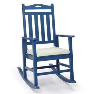 Outdoor Rocking Chair, Wooden Rocking Chair with Cushion, Blue | Heavy Duty 450 LBS, Poplar Wood, All-Weather Wooden Rocker Support for Porch, Garden, Deck Outdoor Rocking Chair, Wooden Rocking Chair with Cushion, Blue | Heavy Duty 450 LBS, Poplar Wood, All-Weather Wooden Rocker Support for Porch, Garden, Deck