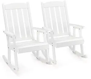 Outdoor Rocking Chair Set of 2, Heavy Duty 600 LBS Rocker, White | High & Comfortable Backrest, Weatherproof Patio Rocker with Ergonomic Design, for Patio, Garden, Porch Outdoor Rocking Chair Set of 2, Heavy Duty 600 LBS Rocker, White | High & Comfortable Backrest, Weatherproof Patio Rocker with Ergonomic Design, for Patio, Garden, Porch