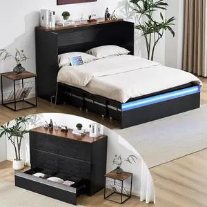 VINGLI Full Size Murphy Bed with Storage Drawer,Smart LED Lighting,Built-in 2 Charging Stations, Space-Saving Cabinet Bed for Kids,Adults & Guests,Classic Black VINGLI Full Size Murphy Bed with Storage Drawer,Smart LED Lighting,Built-in 2 Charging Stations, Space-Saving Cabinet Bed for Kids,Adults & Guests,Classic Black