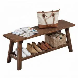 VINGLI Rustic Storage Bench, Solid Wood Seat with Storage Shelf, Indoor Outdoor Shoe Rack, 450lbs Capacity Small Outdoor Bench for Mudroom Entryway Patio Porch (Brown, 43in) VINGLI Rustic Storage Bench, Solid Wood Seat with Storage Shelf, Indoor Outdoor Shoe Rack, 450lbs Capacity Small Outdoor Bench for Mudroom Entryway Patio Porch (Brown, 43in)