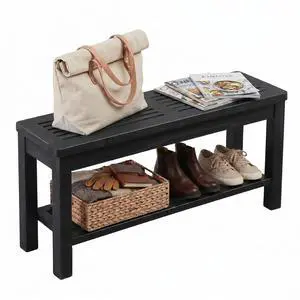 VINGLI Rustic Storage Bench, Solid Wood Seat with Storage Shelf, Indoor Outdoor Shoe Rack, 450lbs Capacity Small Outdoor Bench for Mudroom Entryway Patio Porch (Black, 40in) VINGLI Rustic Storage Bench, Solid Wood Seat with Storage Shelf, Indoor Outdoor Shoe Rack, 450lbs Capacity Small Outdoor Bench for Mudroom Entryway Patio Porch (Black, 40in)