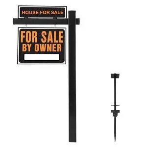 VINGLI 6' Vinyl PVC Real Estate Sign Post, Commercial Realtor Home for Sale Hanging Ads, Business Hours Advertisement Post for Yard , Open Houese Direction, 36" Arm Holds Up to 24" Sign, Black VINGLI 6' Vinyl PVC Real Estate Sign Post, Commercial Realtor Home for Sale Hanging Ads, Business Hours Advertisement Post for Yard , Open Houese Direction, 36" Arm Holds Up to 24" Sign, Black