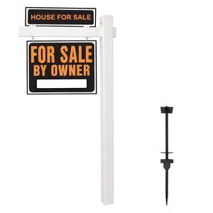 VINGLI 6' Vinyl PVC Real Estate Sign Post, Commercial Realtor Home for Sale Hanging Ads, Business Hours Advertisement Post for Yard , Open Houese Direction, 36" Arm Holds Up to 24" Sign, White VINGLI 6' Vinyl PVC Real Estate Sign Post, Commercial Realtor Home for Sale Hanging Ads, Business Hours Advertisement Post for Yard , Open Houese Direction, 36" Arm Holds Up to 24" Sign, White