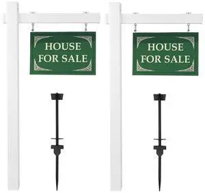 VINGLI Vinyl PVC Real Estate Sign Post, 6' Tall Yard Post for Sale Hanging Ads, White (Two Pack) VINGLI Vinyl PVC Real Estate Sign Post, 6' Tall Yard Post for Sale Hanging Ads, White (Two Pack)