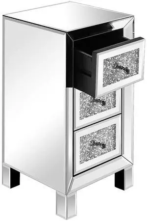 VINGLI 3-Drawer Mirrored Nightstand Bedside Table Glass Accent End Table, Fully Assembled, Silver VINGLI 3-Drawer Mirrored Nightstand Bedside Table Glass Accent End Table, Fully Assembled, Silver