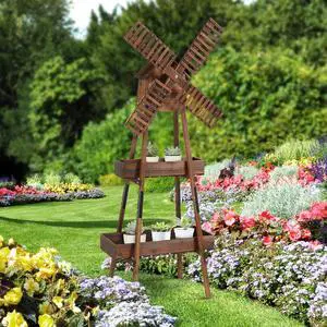 VINGLI Wooden Windmill with Birdhouse & Planter Shelf, Weatherproof Wind Spinner for Outdoor, Decor Wind Mill for Yard, Patio, Garden VINGLI Wooden Windmill with Birdhouse & Planter Shelf, Weatherproof Wind Spinner for Outdoor, Decor Wind Mill for Yard, Patio, Garden