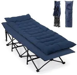 VINGLI Folding Camping Cot Bed,Camping Cots for Adults with Mattress, Foldable Cots for Sleeping with Pillow 1200D Layer Oxford for for Guest,Travel,Hiking-Blue 2P VINGLI Folding Camping Cot Bed,Camping Cots for Adults with Mattress, Foldable Cots for Sleeping with Pillow 1200D Layer Oxford for for Guest,Travel,Hiking-Blue 2P