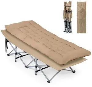 VINGLI Folding Camping Cot Bed,Camping Cots for Adults with Mattress, Foldable Cots for Sleeping with Pillow 1200D Layer Oxford for for Guest,Travel,Hiking-Brown 2P VINGLI Folding Camping Cot Bed,Camping Cots for Adults with Mattress, Foldable Cots for Sleeping with Pillow 1200D Layer Oxford for for Guest,Travel,Hiking-Brown 2P