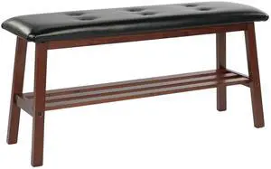 VINGLI 39 Inch Padded Solid Wood Dining Bench with Shoe Rack Storage Walnut | Padded Solid Wood Construction, Leather Bench, Built-in Shoe Rack Storage, Comfortable Seat, Multi-Room Entryway Furniture VINGLI 39 Inch Padded Solid Wood Dining Bench with Shoe Rack Storage Walnut | Padded Solid Wood Construction, Leather Bench, Built-in Shoe Rack Storage, Comfortable Seat, Multi-Room Entryway Furniture