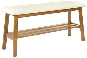 VINGLI Padded Solid Wood Dining Bench with Shoe Rack Storage Light Brown | Padded Solid Wood Construction, 39" Bench, Built-in Shoe Rack Storage, Comfortable Seat, Multi-Room Entryway Furniture VINGLI Padded Solid Wood Dining Bench with Shoe Rack Storage Light Brown | Padded Solid Wood Construction, 39" Bench, Built-in Shoe Rack Storage, Comfortable Seat, Multi-Room Entryway Furniture