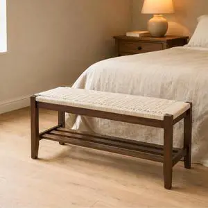 VINGLI Boho Storage Bench Rattan Seat Wood Frame Entryway Bench Walnut | Natural Woven Rattan Seat, Hidden Storage Space, Solid Wood Frame, Boho Style, Multi Room Use, Comfortable Indoor Bench VINGLI Boho Storage Bench Rattan Seat Wood Frame Entryway Bench Walnut | Natural Woven Rattan Seat, Hidden Storage Space, Solid Wood Frame, Boho Style, Multi Room Use, Comfortable Indoor Bench