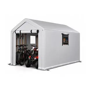 VINGLI 6x10 FT Outdoor Storage Shelter Shed, Heavy Duty Portable Garage with Roll-up Zipper Door, Waterproof and UV Resistent Carport Tent for Motorcycle, Garden Tools, Firewood, Gray VINGLI 6x10 FT Outdoor Storage Shelter Shed, Heavy Duty Portable Garage with Roll-up Zipper Door, Waterproof and UV Resistent Carport Tent for Motorcycle, Garden Tools, Firewood, Gray