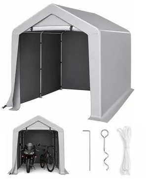 VINGLI 8x8 FT Outdoor Portable Storage Shed, Heavy Duty Bike Tent with Roll-up Zipper Door, Waterproof and UV Resistent Carport for Motorcycle, Garden Tools and Firewood, Gray VINGLI 8x8 FT Outdoor Portable Storage Shed, Heavy Duty Bike Tent with Roll-up Zipper Door, Waterproof and UV Resistent Carport for Motorcycle, Garden Tools and Firewood, Gray